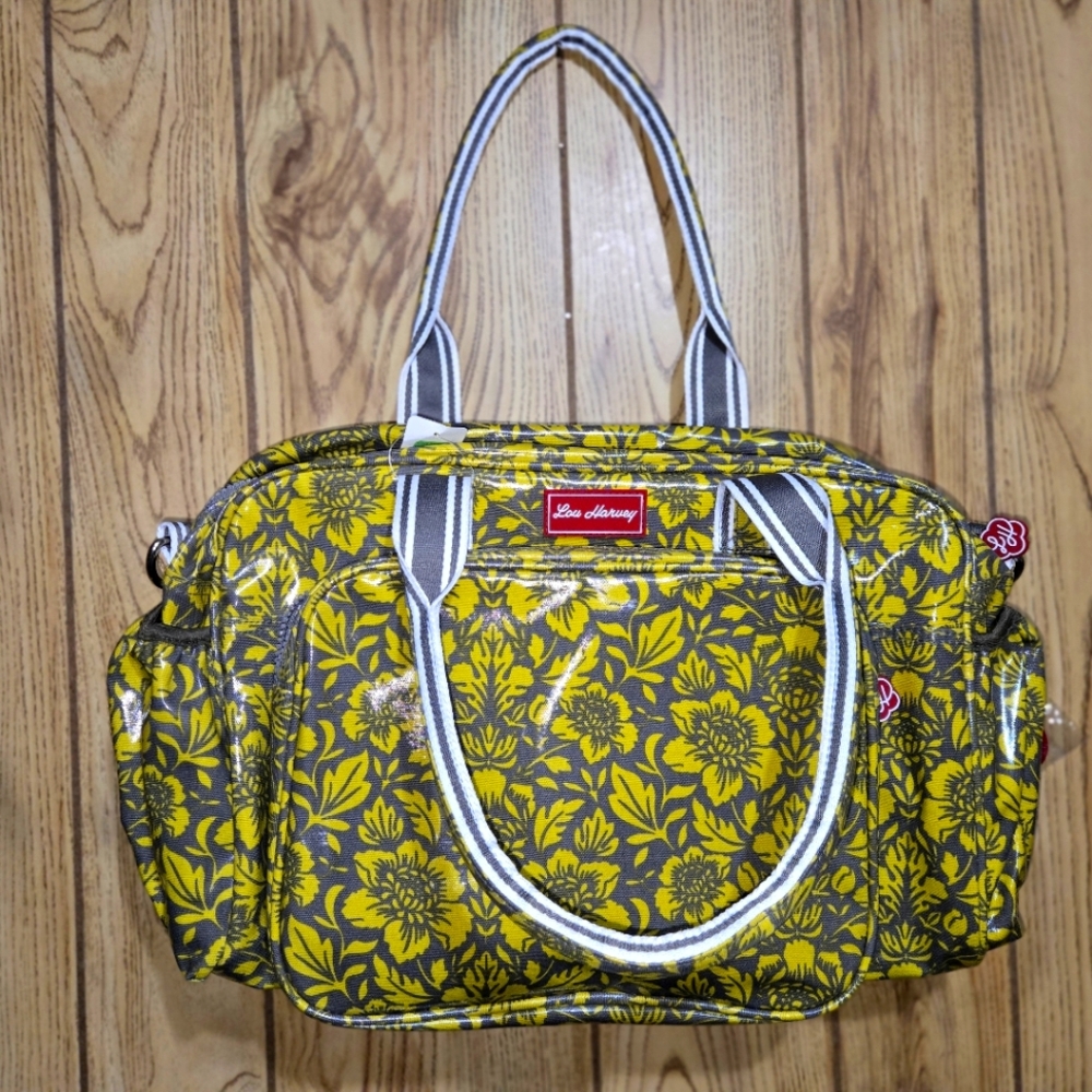 Lou Harvey Vinyl Travel Bag Yellow and Grey  Floral NWOT